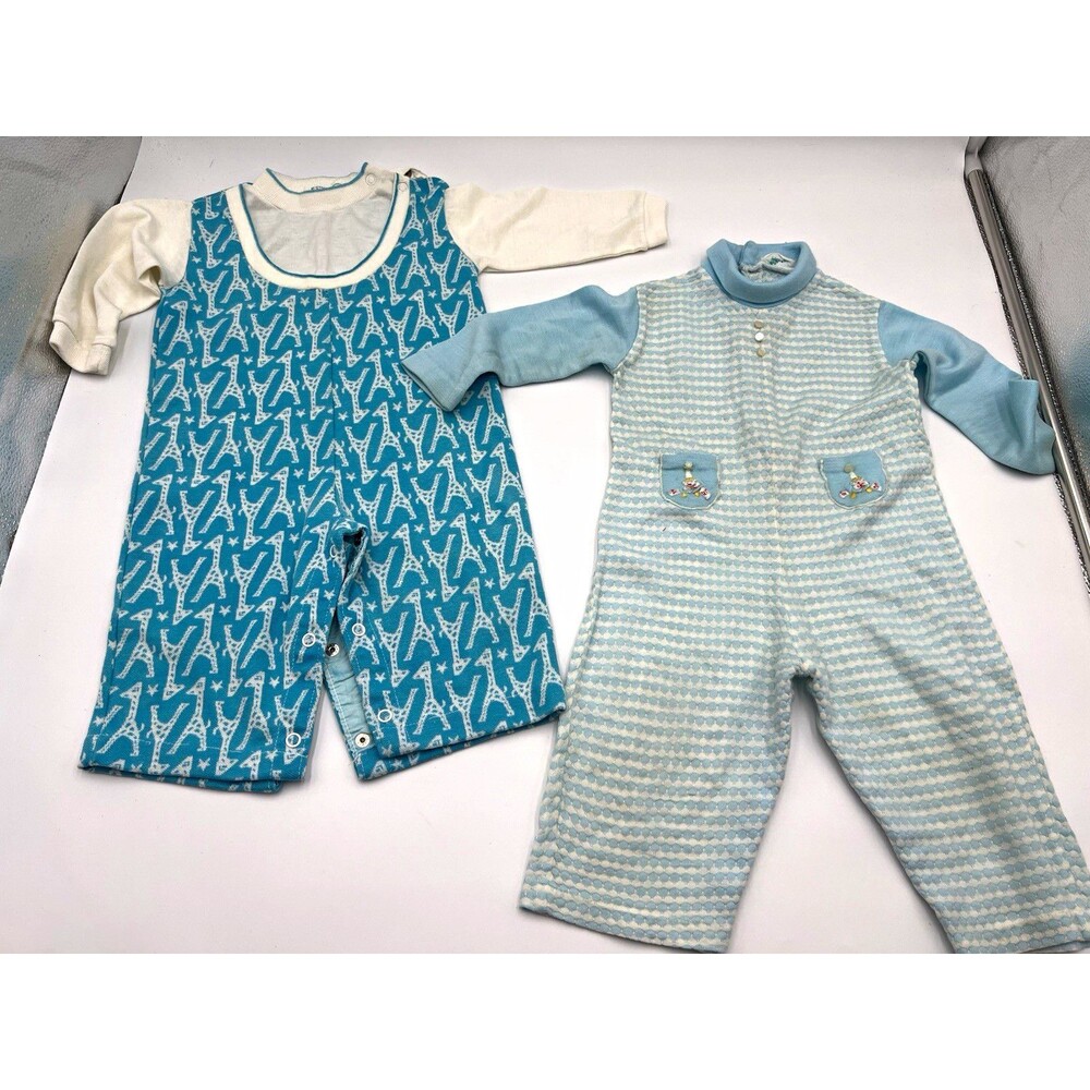 Vintage Lot of two 18 month blue one piece Giraffe Clowncore healthtex tiny tots